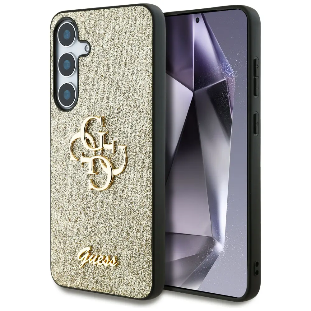 Guess PU Fixed Glitter 4G Metal Logo kryt Samsung Galaxy S25 zlatý
