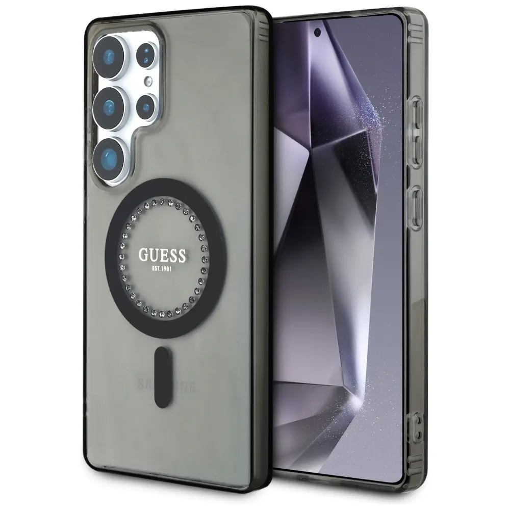Guess IML Rhinestones MagSafe GUHMS25LPFTDTEK pro Samsung Galaxy S25 Ultra černá