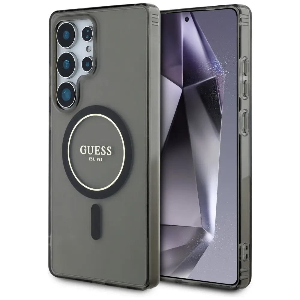 Guess IML Glitter Circle MagSafe pro Samsung Galaxy S25 Ultra černá