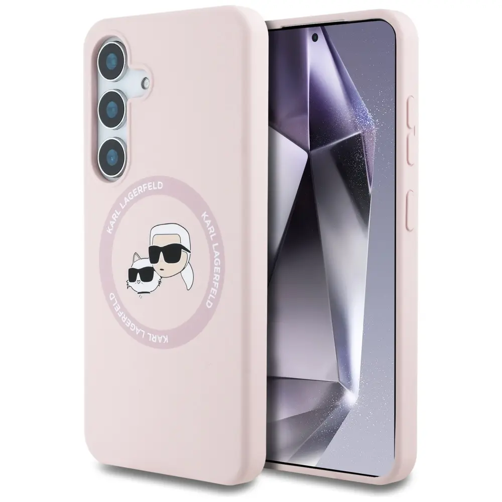 Zadní kryt Karl Lagerfeld Liquid Silicone K&amp;CH Heads MagSafe pro Samsung Galaxy S25 Pink