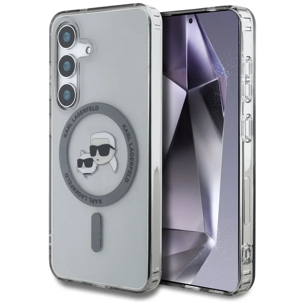 Originální zadní kryt KARL LAGERFELD Button Karl&amp;Choupette Heads Printed Logo Magsafe pro Samsung Galaxy S25 black