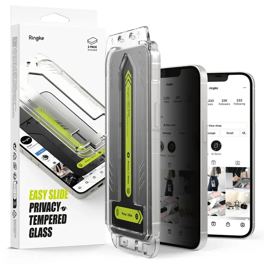 Ringke Easy Slide Privacy tvrzené sklo (2 ks) iPhone 16e černá