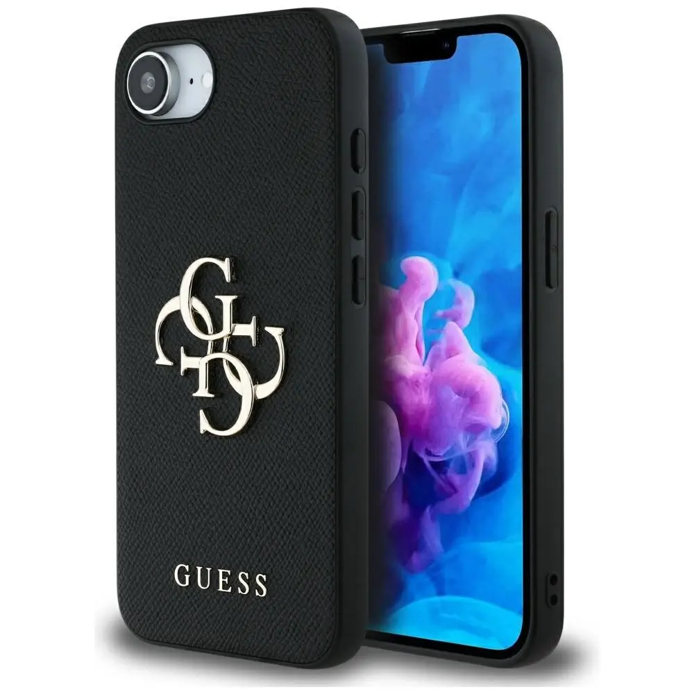 Zadní kryt Guess PU Grained 4G Metal Logo pro iPhone 16e Black
