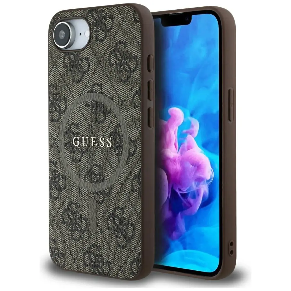 Zadní kryt Guess PU Leather 4G Colored Ring MagSafe pro iPhone 16e Brown