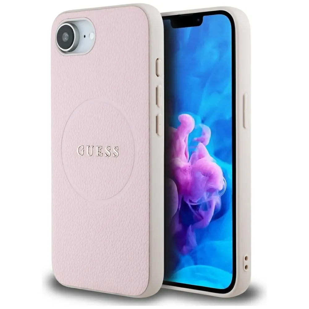 Guess PU Grained Classic Logo MagSafe kryt iPhone 16e růžový