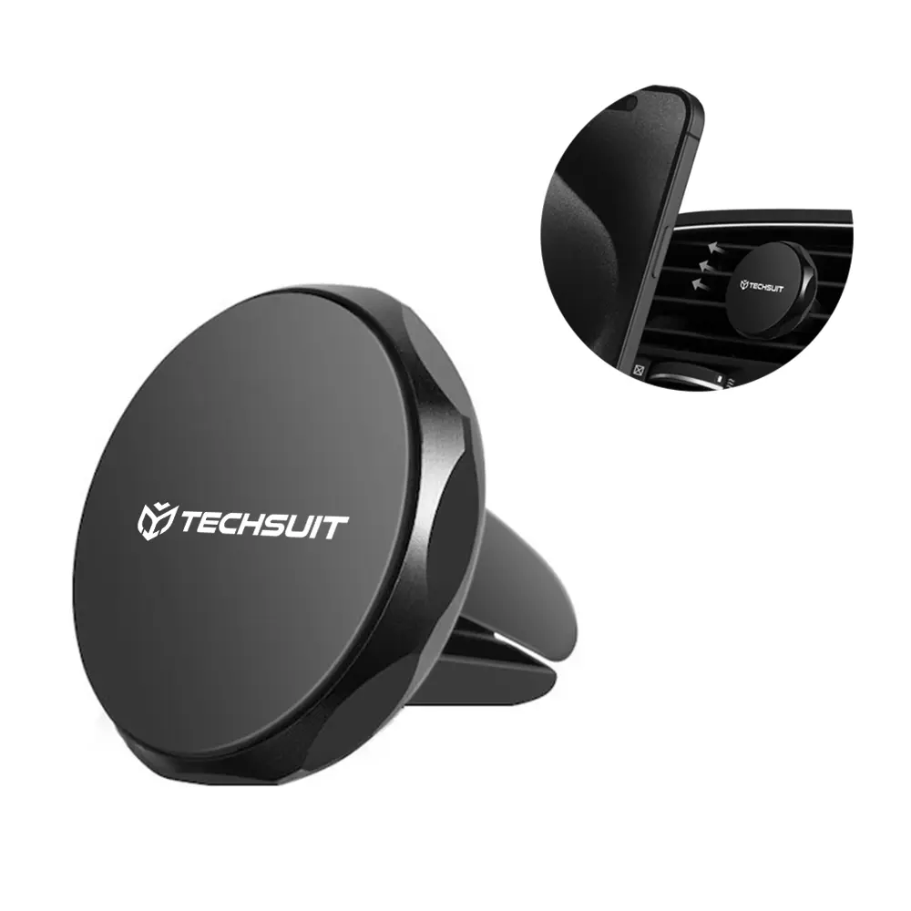 Techsuit Car Holder TinyGrip S9 do ventilace s kovovou destičkou silný magnet univerzální kompatibilita černá stříbrná