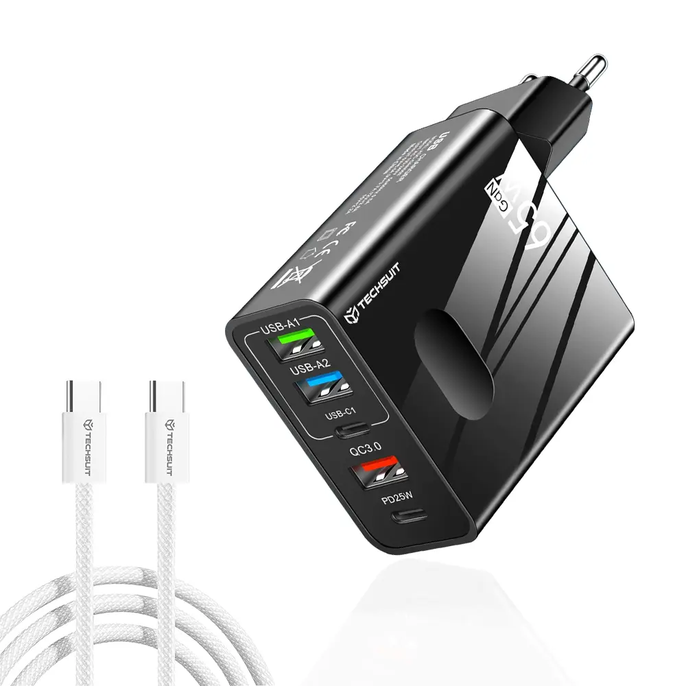 Nabíječka na zeď Techsuit PentaXPower 3x USB 2x Type-C 65W 1m černá