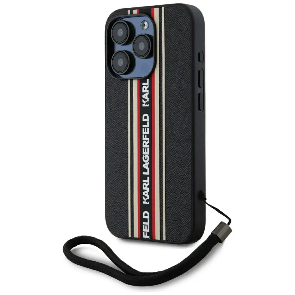 Karl Lagerfeld Saffiano Athleisure Stripes Cord iPhone 15 Pro červená