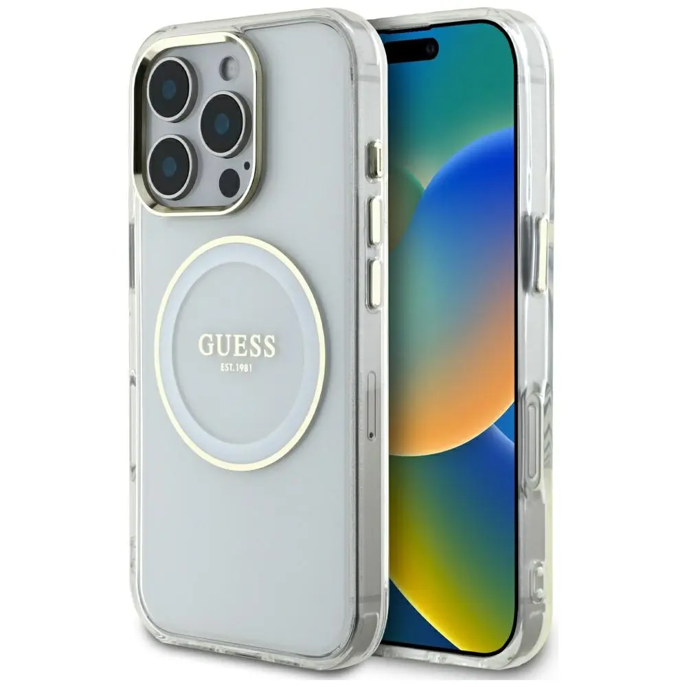 Guess IML Metal Colored Circle MagSafe iPhone 16 Pro Max bílá