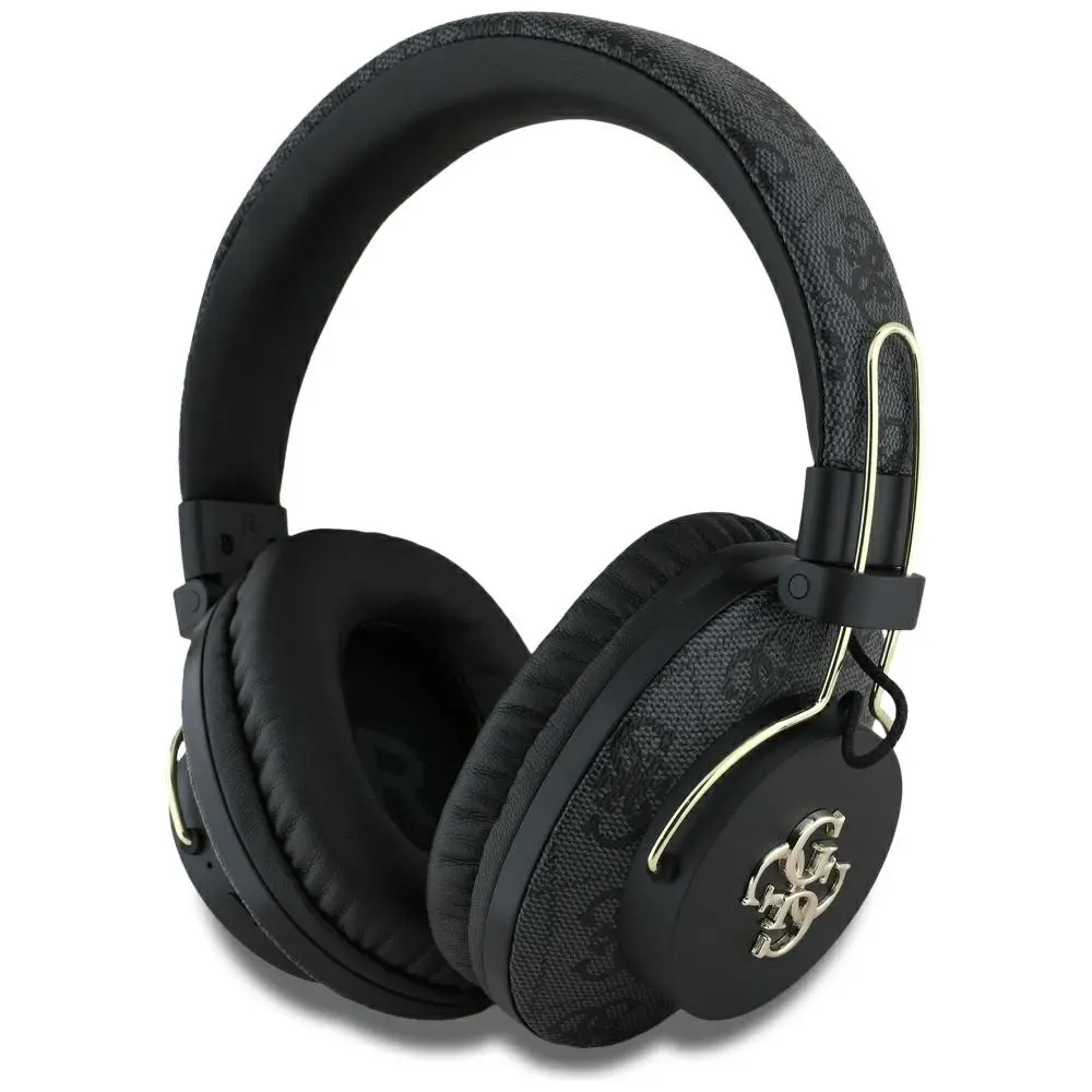 Guess Wireless Headphones 4G Metal Logo černá Bluetooth 5.3 ENC USB-C Eco-Leather On-ear 300mAh