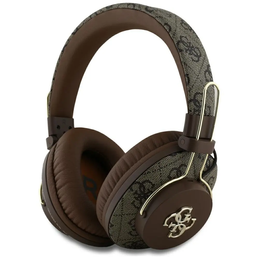 Bezdrátová sluchátka Guess PU 4G Metal Logo ENC Brown