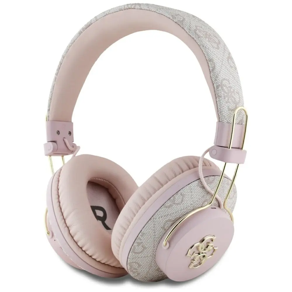 Guess Wireless Headphones 4G Metal Logo růžová Bluetooth 5.3 ENC USB-C Eco-Leather On-ear 300mAh
