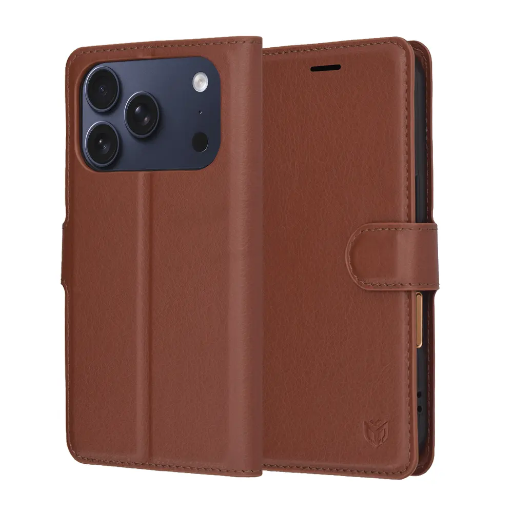 Kožené pouzdro Techsuit pro iPhone 17 Pro hnědé