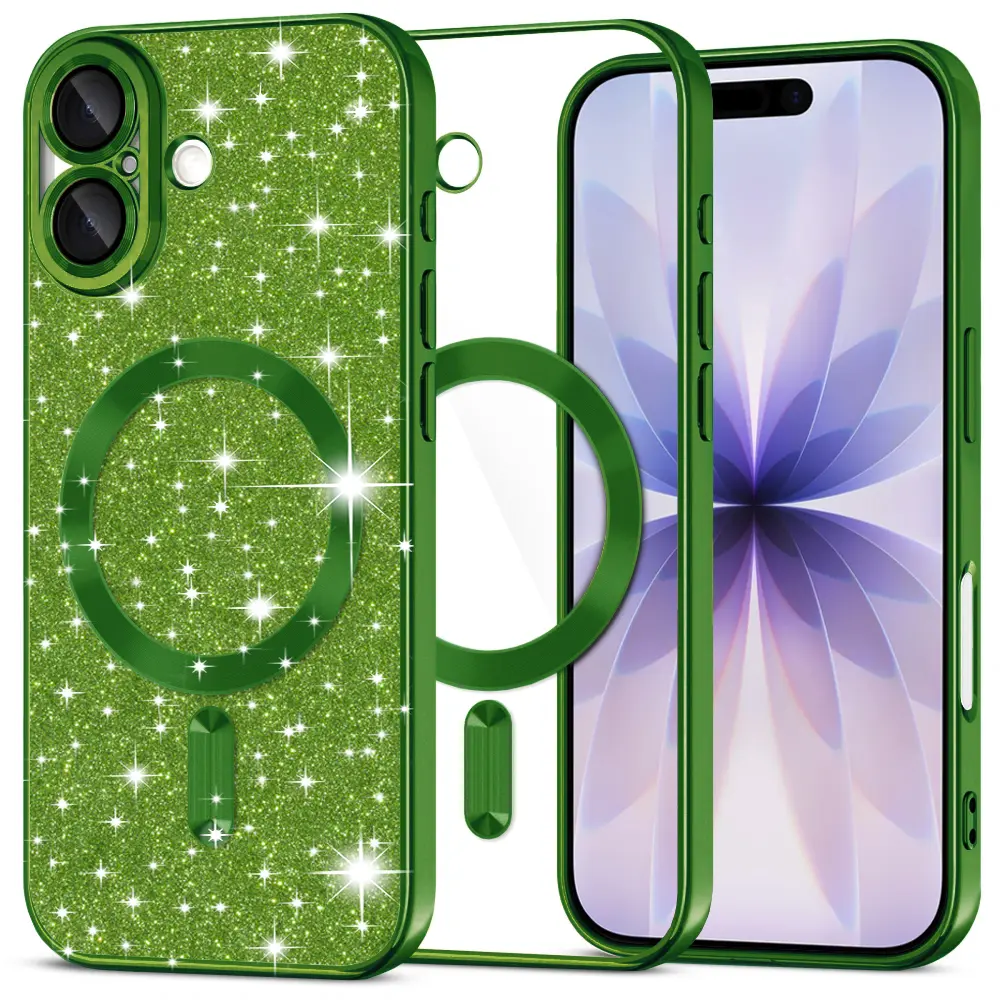 Techsuit Luxury Glitter MagSafe pro iPhone 17 v tmavě zelené