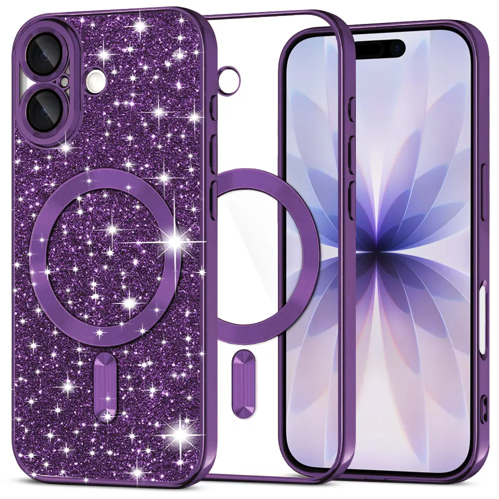 Techsuit Luxury Glitter MagSafe pro iPhone 17 v tmavě fialové