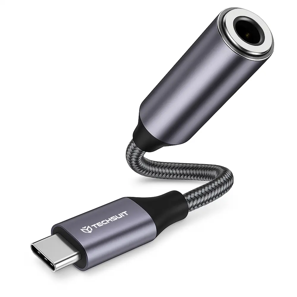 Techsuit Premium Cable Adapter MusicDoX (AC8) Type-C na Jack Hi-Fi zvuk DAC čip 3A 0.1m šedý