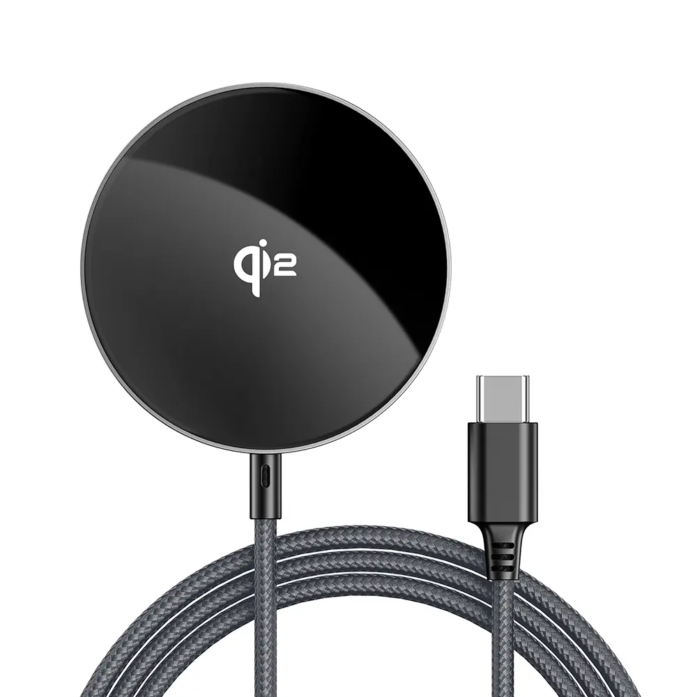 Acefast Magnetic Wireless Charger E24 MagSafe Rychlé Nabíjení Qi2 Type-C 15W 2.25A Tvrzené Sklo 1.2m Kovově Šedá