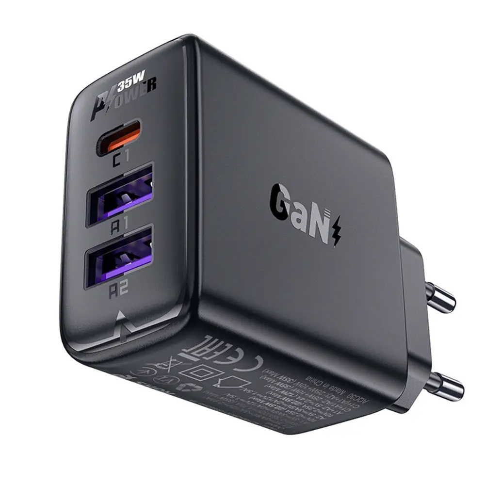 Acefast - Nástěnná nabíječka (A57) GaN Rychlé nabíjení 2x USB Type-C PD35W Smart Chip černá