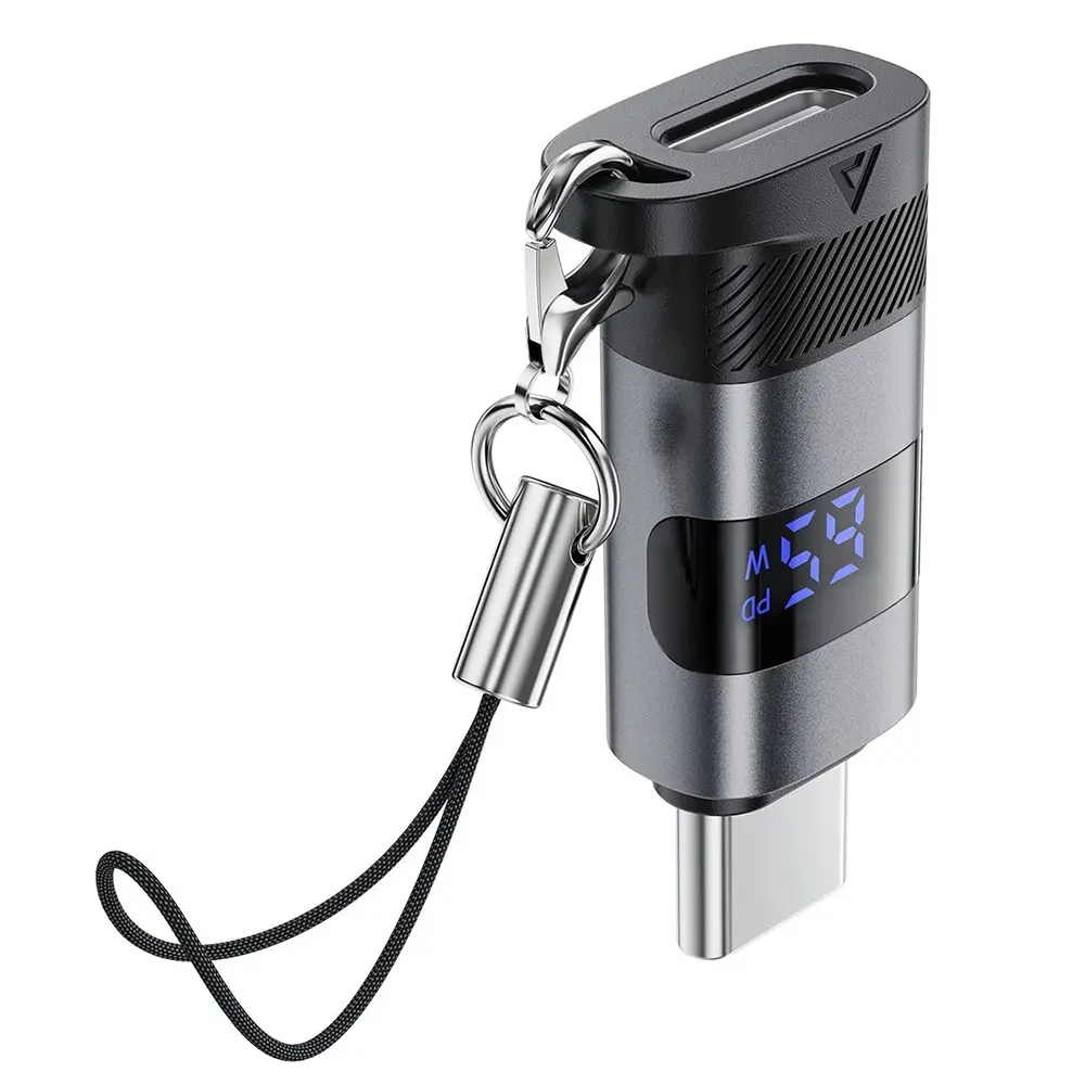 Acefast Adaptér J9 s digitálním displejem Type-C na USB-C kovově šedý