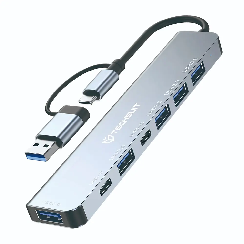 Techsuit Docking Station DataBridge 7 v 1 (H6) USB Type-C na USB 3.0 šedá