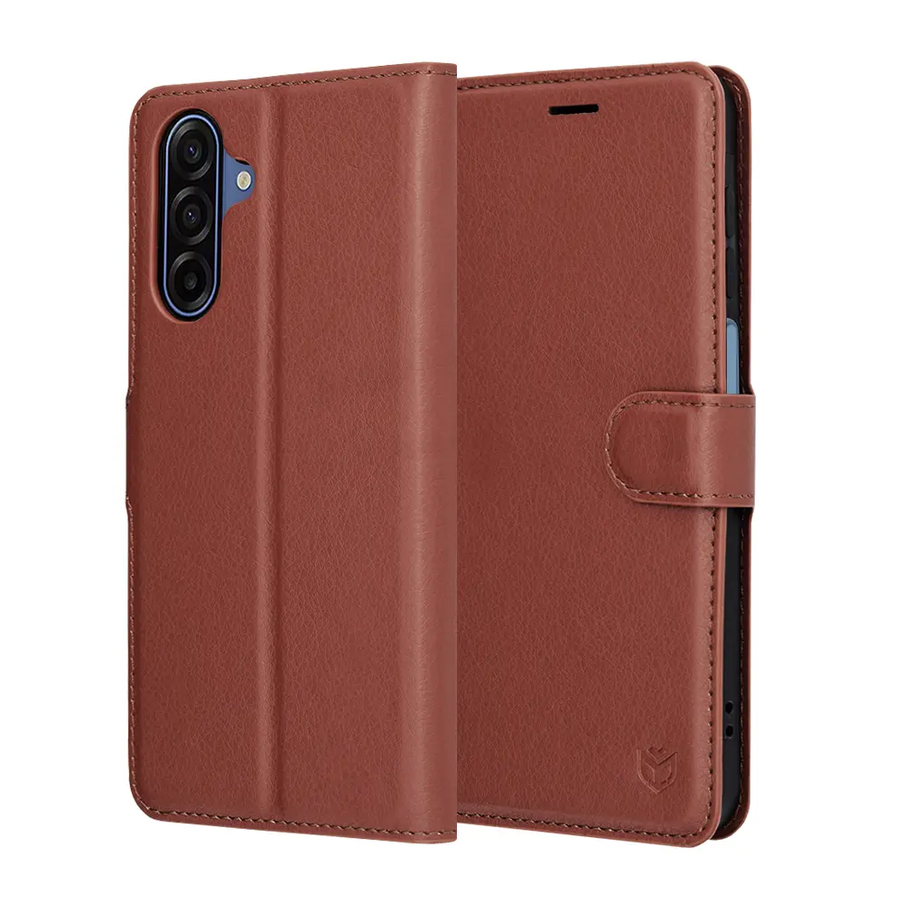 Pouzdro Techsuit kožené pro Samsung Galaxy A17 5G A17 4G hnědé