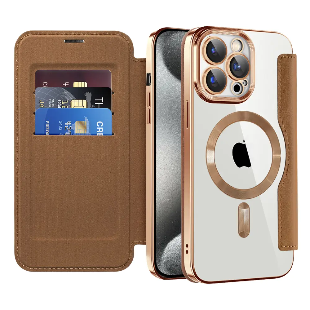 Pouzdro na knihu Techsuit SmartMag pro iPhone 15 Pro hnědé