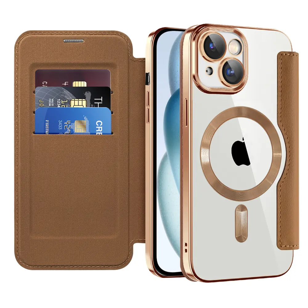 Pouzdro na knihu Techsuit SmartMag pro iPhone 15 Plus hnědé