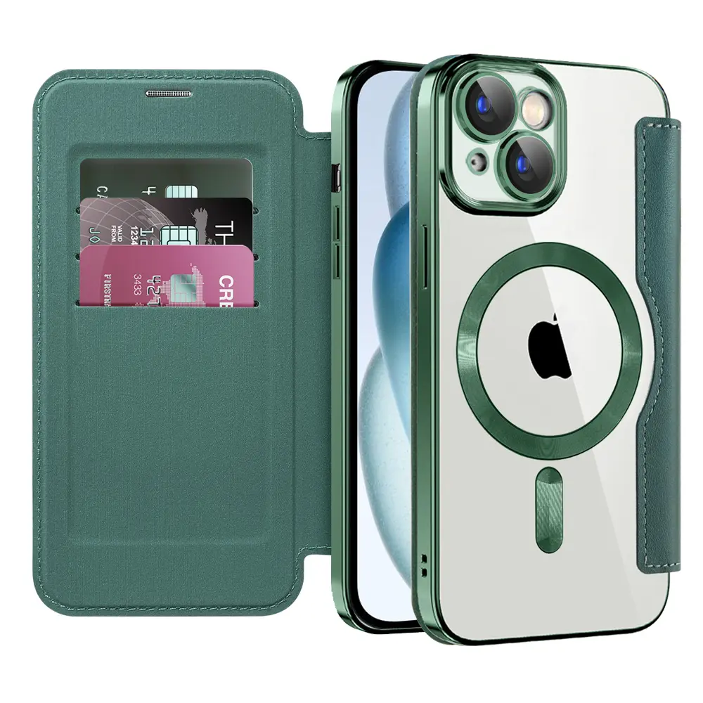 Pouzdro na knihu Techsuit SmartMag iPhone 15 Plus zelené