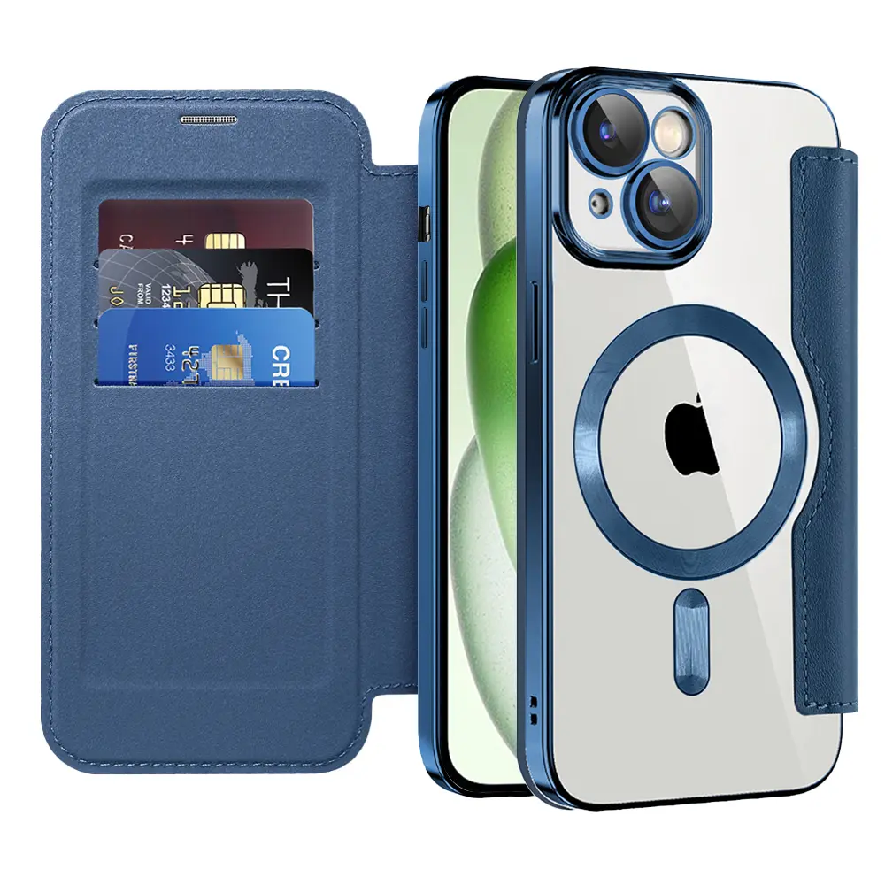 Pouzdro na knihu Techsuit SmartMag pro iPhone 15 Plus modré