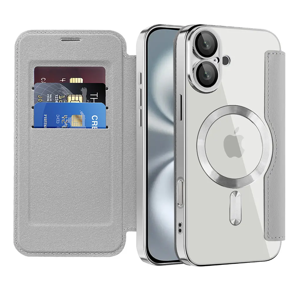 Pouzdro na knihu Techsuit SmartMag pro iPhone 16 Plus šedé