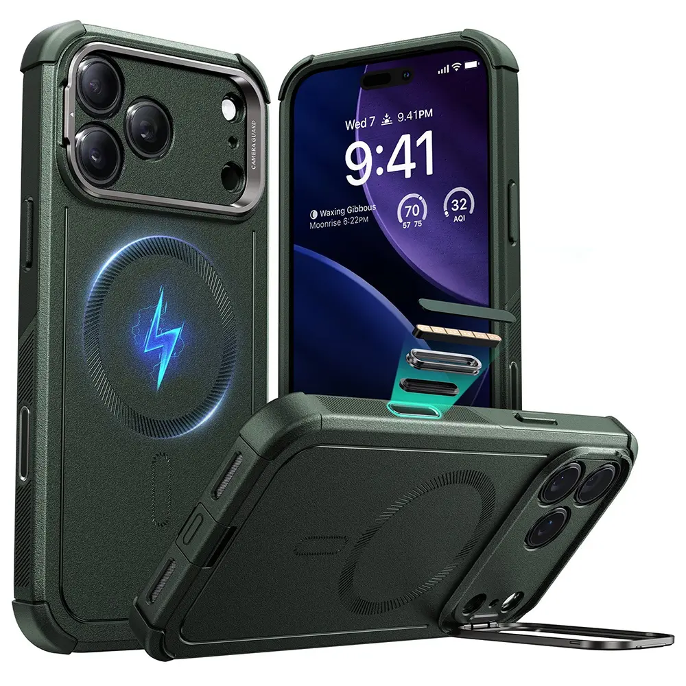 Kryt ESR Cyber Armor Kickstand, iPhone 17 Pro Max, zelený