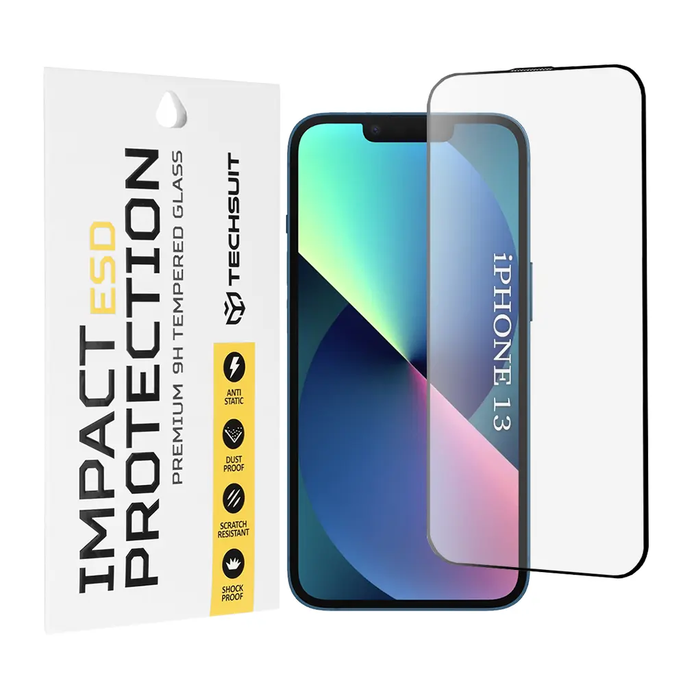 Techsuit - ESD ochranné tvrzené sklo na iPhone 13 / iPhone 13 Pro / iPhone 14 - černé