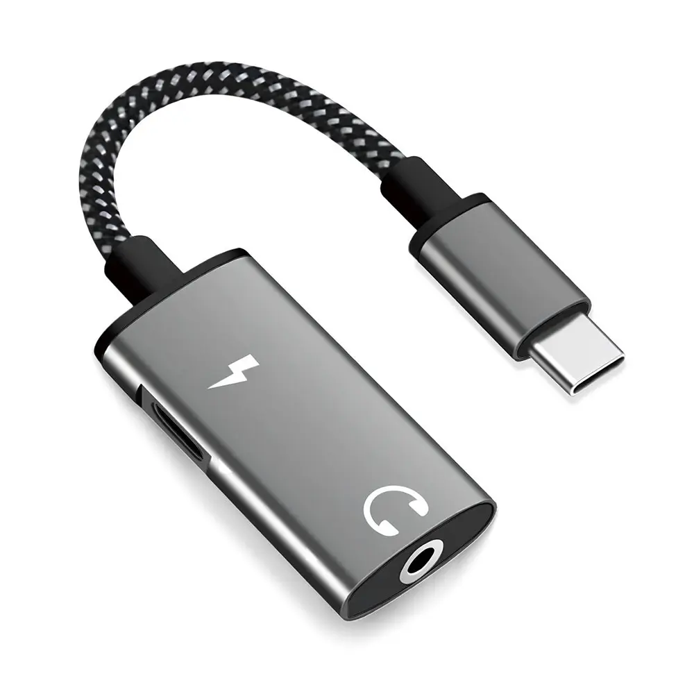 Techsuit 2v1 audio adaptér AcustiCore (AC22) Type-C na Type-C/Jack 3.5mm šedý