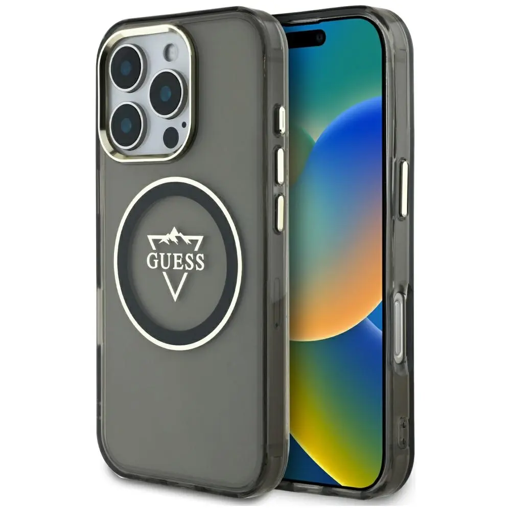 Guess IML Metal Mountain Logo MagSafe iPhone 16 Pro Max černý