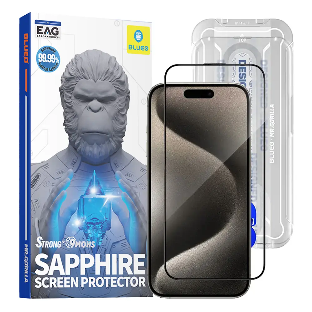 Blueo Premium Sapphire nerozbitné nepoškrabatelné 9H sklo iPhone 15 Pro Max černé