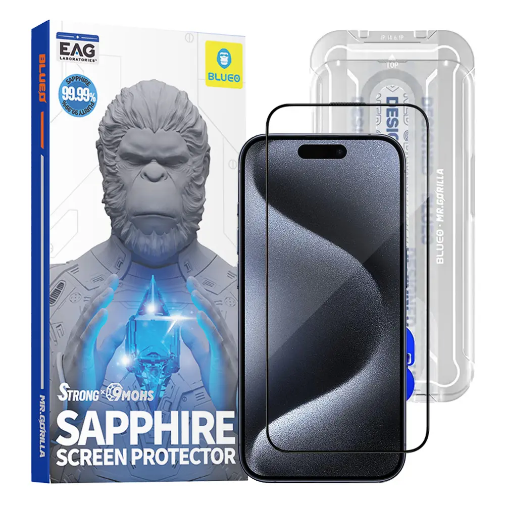 Blueo Premium Sapphire nerozbitné nepoškrabatelné 9H sklo iPhone 15 Pro černé