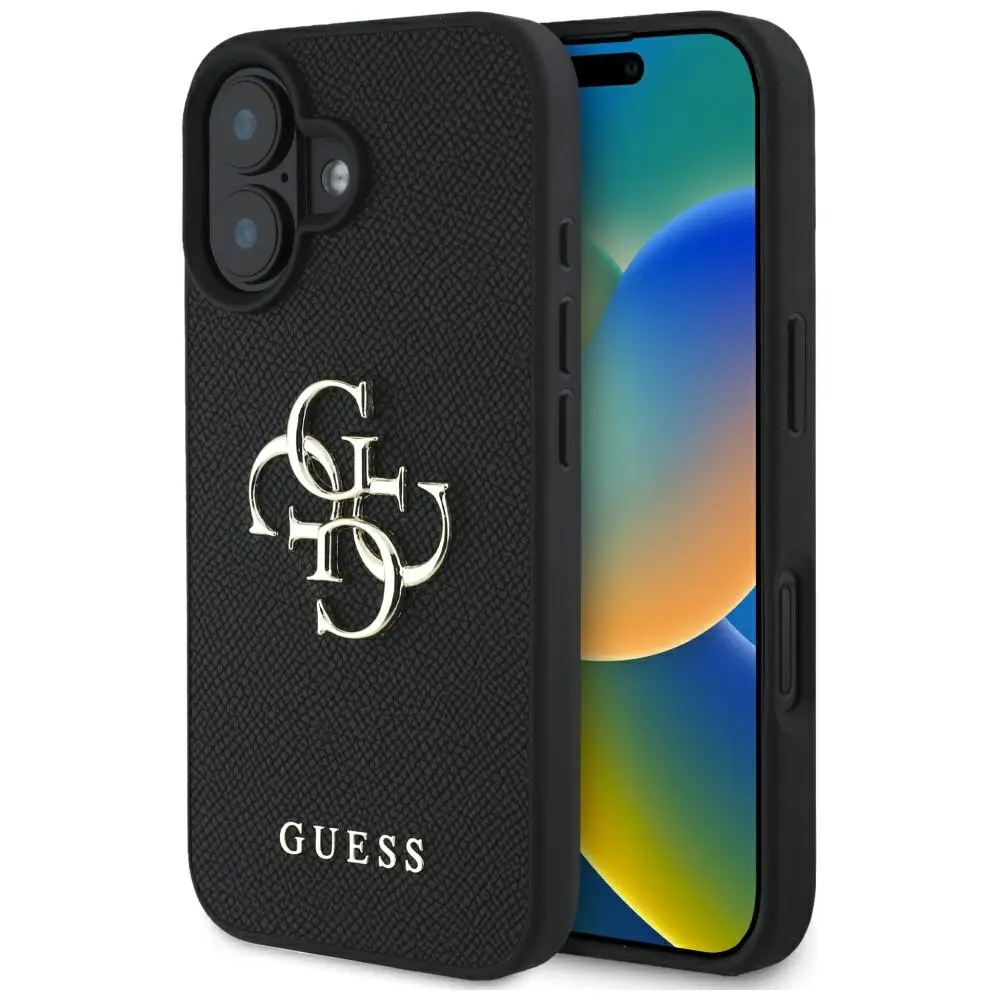 Zadní kryt Guess PU Grained 4G Metal Logo pro iPhone 16 Black