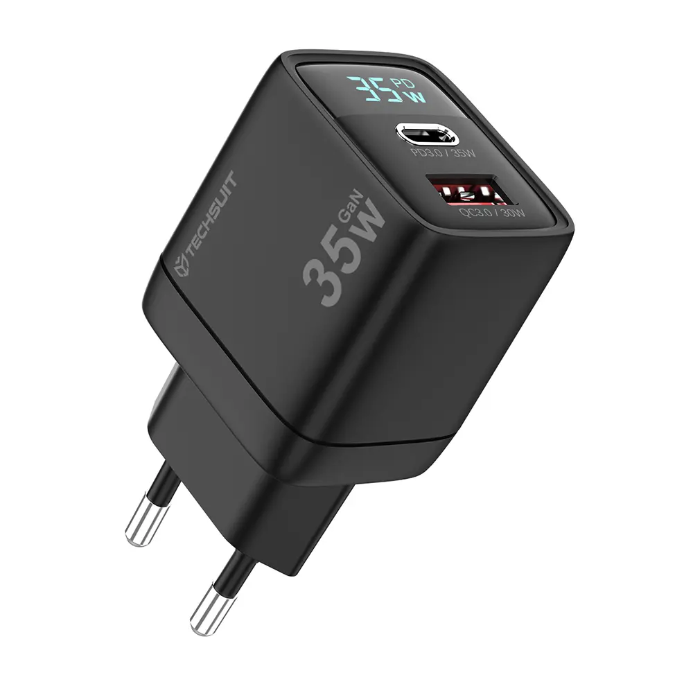 Techsuit Wall Charger LEDChargX (CH3) Type-C USB GaN Technologie Rychlé nabíjení LED displej PD35W černá