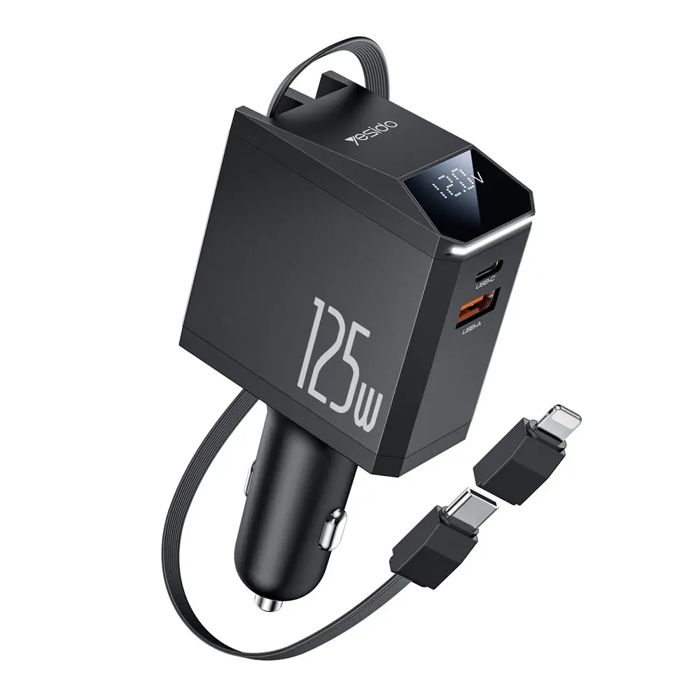 Yesido 4v1 nabíječka do auta Y71 s USB-C kabelem Lightning adaptérem 125W černá