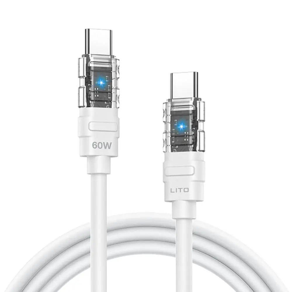 Lito Data Cable Mechanical LD05 Type-C na Type-C Rychlé nabíjení 60W Bílá