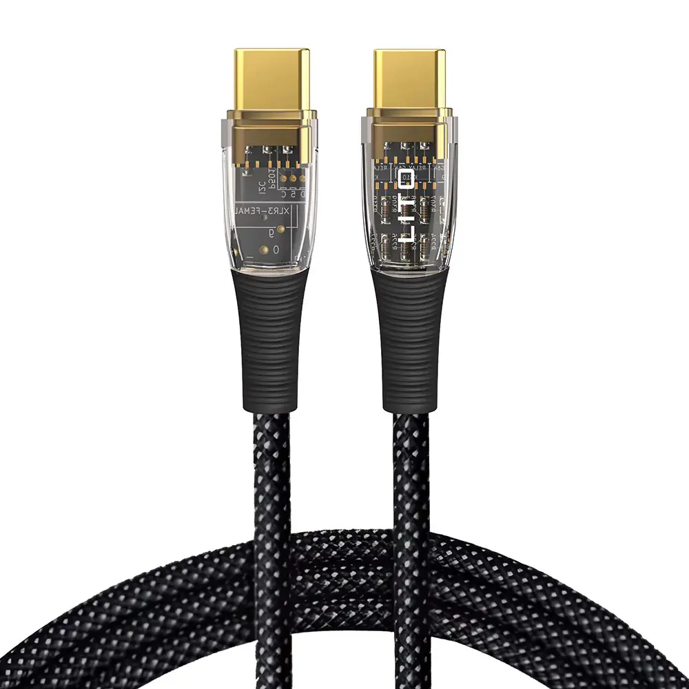Lito - Datový kabel Transparent (LD01) Type-C na Type-C rychlé nabíjení 60W opletený pozlacený konektor 1.2m černý