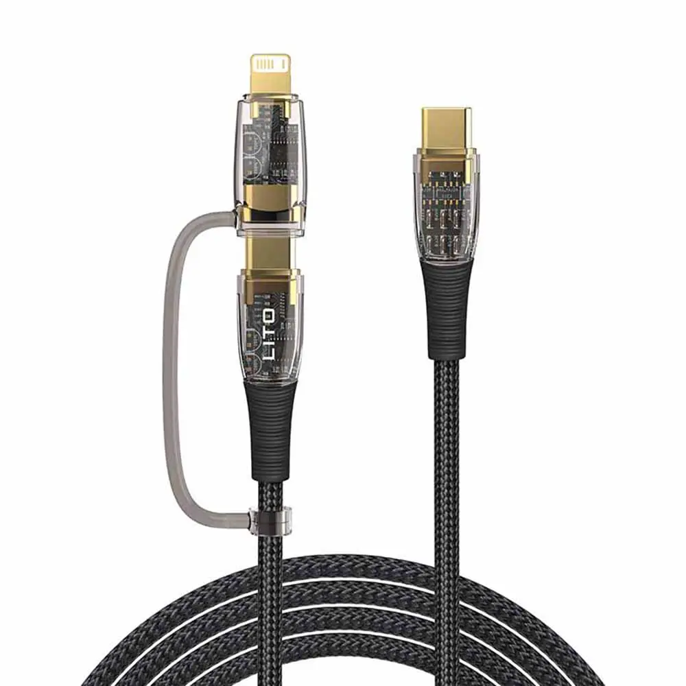 Lito Datový kabel Transparent 2v1 LD12 Type-C na Type-C Lightning Rychlé nabíjení Pletený Antioxidant Černý