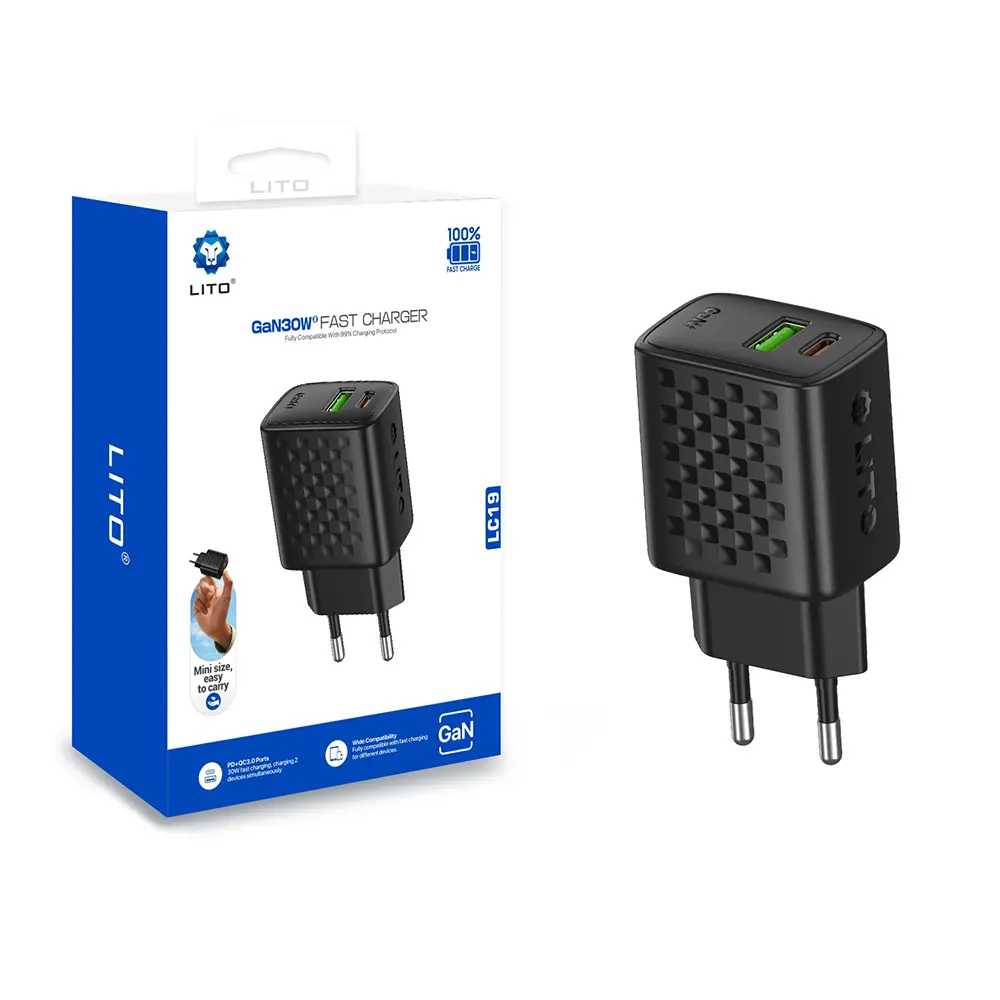 Lito Wall Charger LC19 Type-C USB výstup PD30W GaN PC nehořlavý EU zástrčka černá