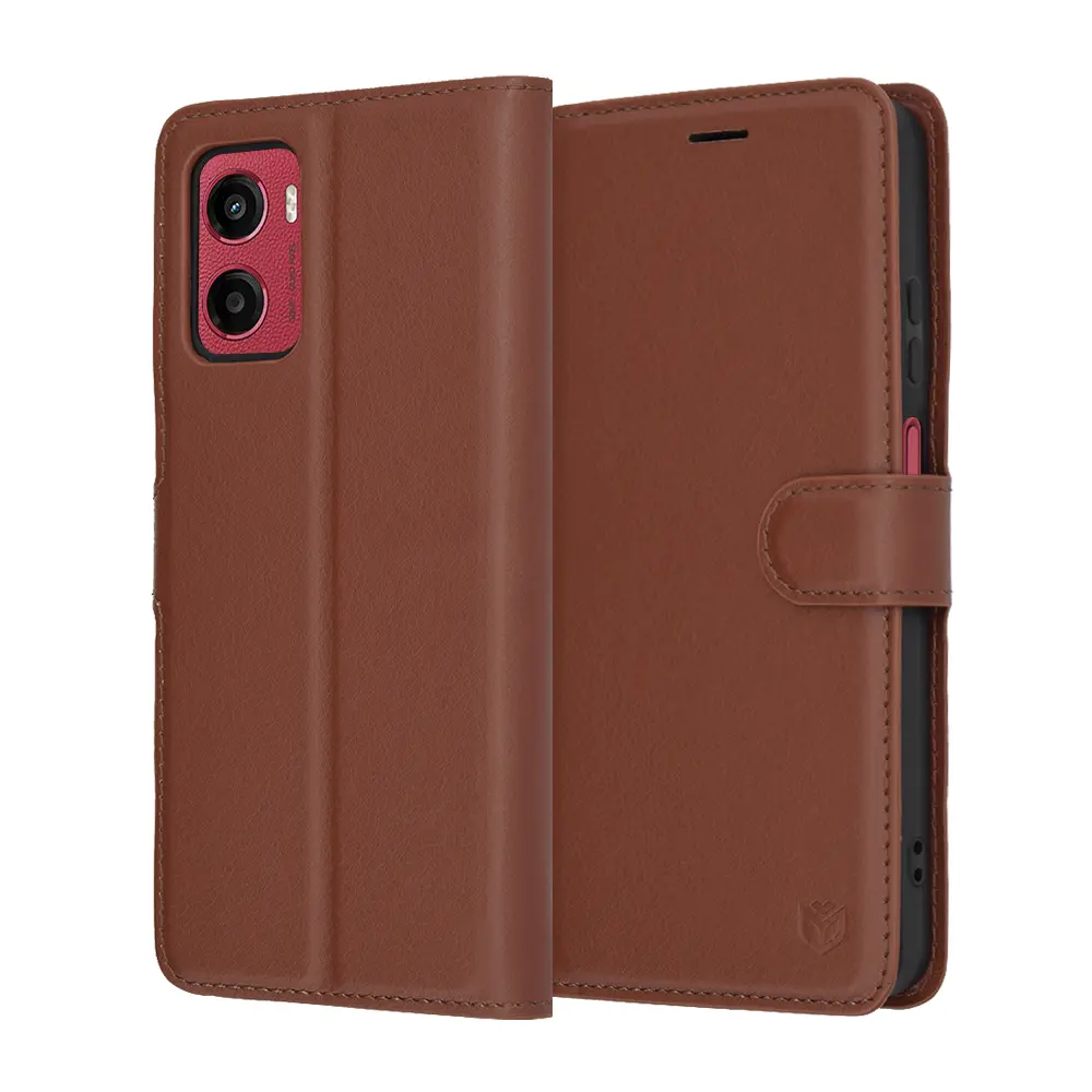 Pouzdro Techsuit kožené pro Motorola Moto G05 E15 hnědé