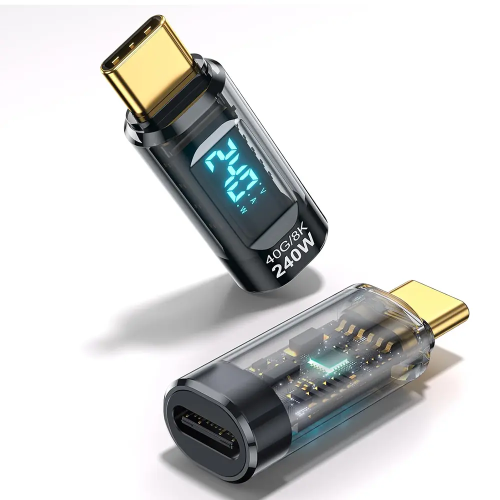 Techsuit Adapter DataBoost A23 USB-C LED displej 40Gbps 8K@60Hz PD240W šedý