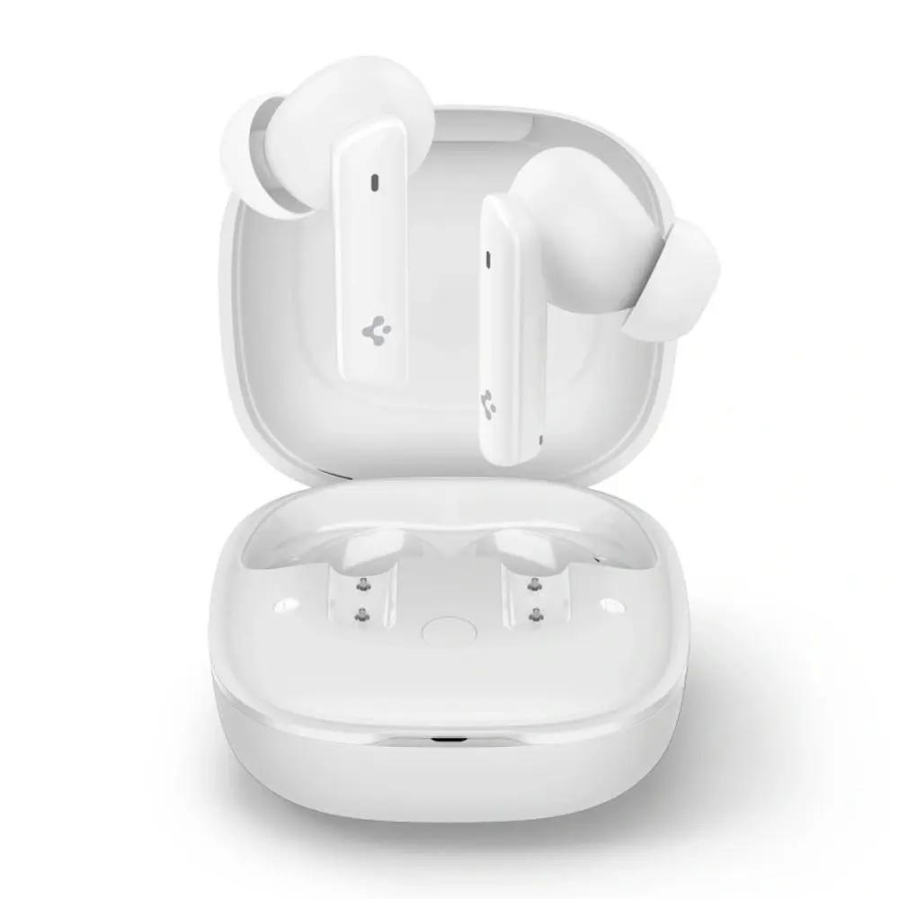 Spigen bezdrátová sluchátka SA2402 Bluetooth 5.3 aktivní potlačení hluku mikrofon nízká latence audio aplikace bílá
