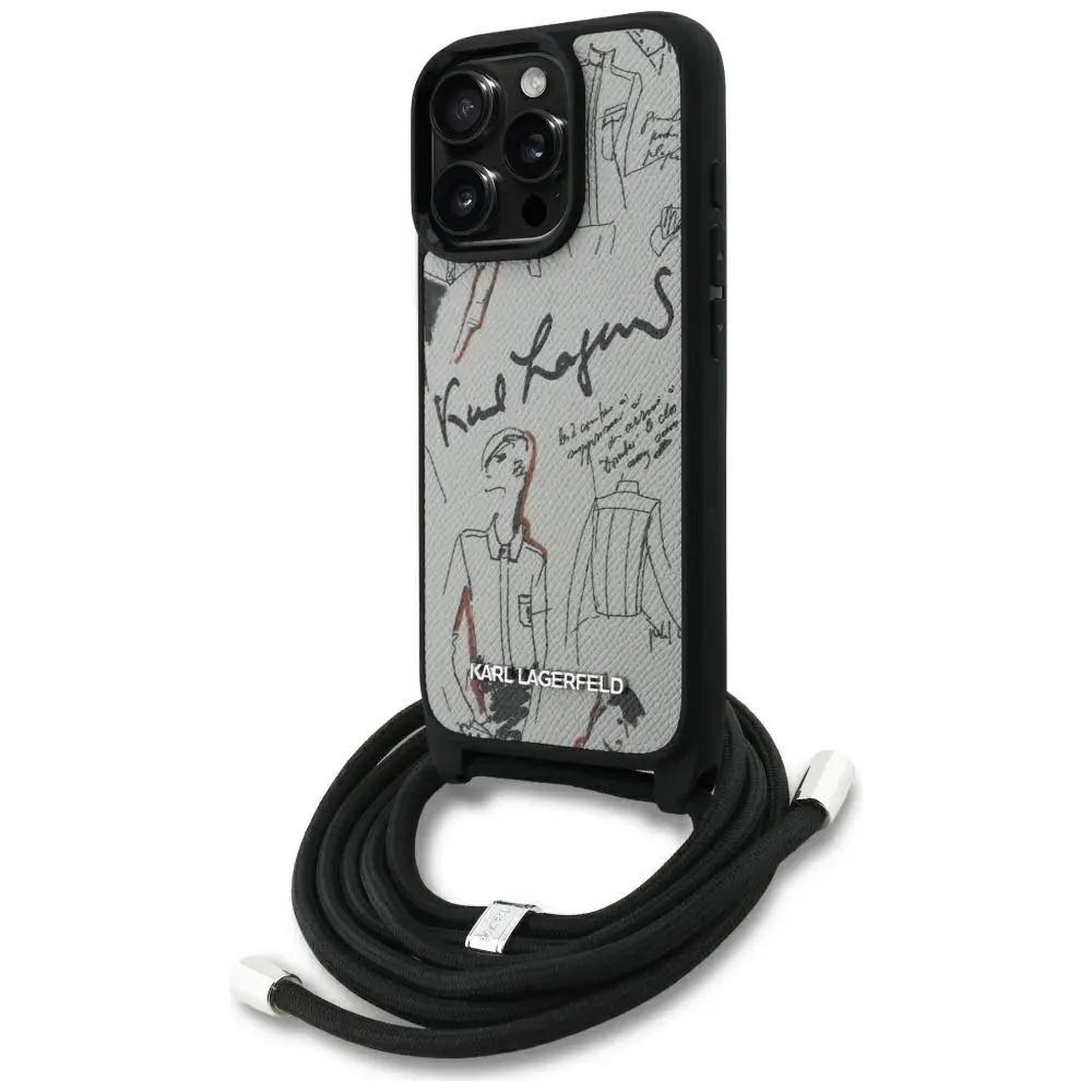 Karl Lagerfeld Saffiano MagSafe Crossbody pro iPhone 16 Pro Max šedá