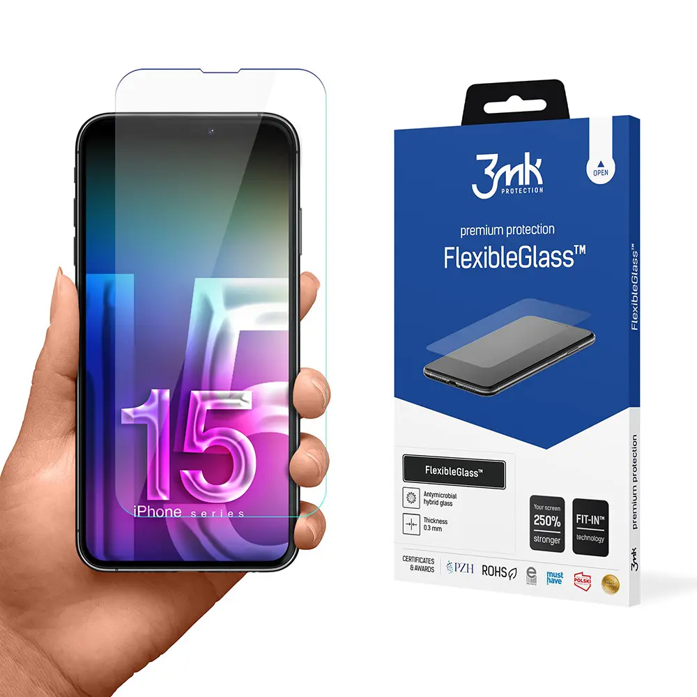 3mk - FlexibleGlass ochranné sklo pro iPhone 15 Pro - průhledné