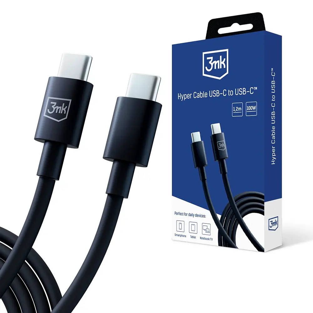 3mk Data Cable Hyper USB-C na USB-C 100W 5A 1.2m černý