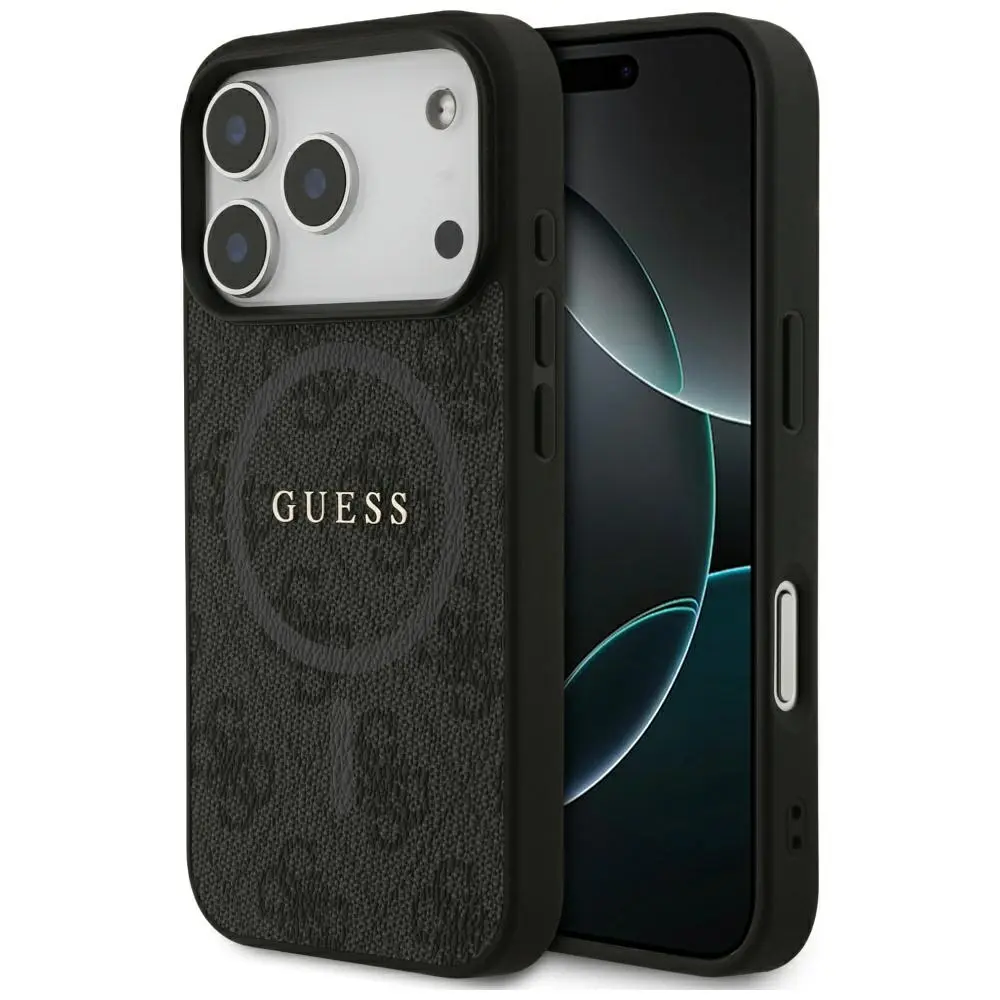 Zadní kryt Guess PU Leather 4G Colored Ring MagSafe pro iPhone 17 Pro Black
